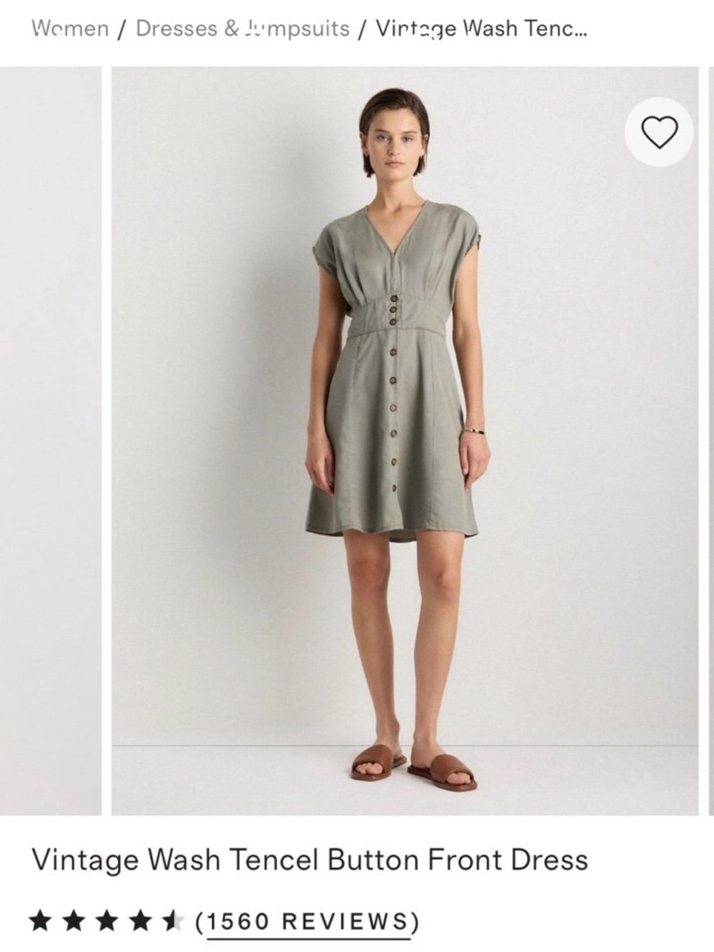Quince Olive-Green V-Neck Button Front Mini Dress